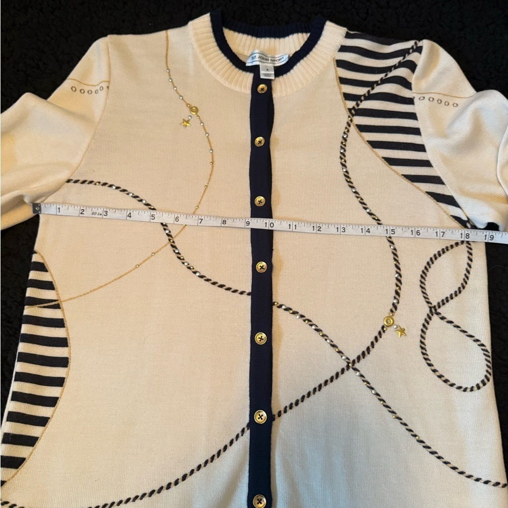 St John Sport Cream and Navy Nautical embellished Women's Cardigan - Picture 3 of 10